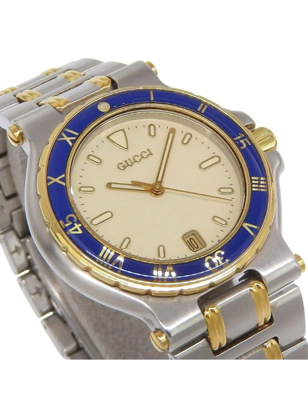 Gucci Stainless Steel Gold Plated Quartz Analog Display Ivory Dial Watch